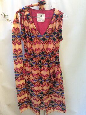 100% Cotton Compagnia Italiana Multicolored Geometric Print Belted Lined Dress